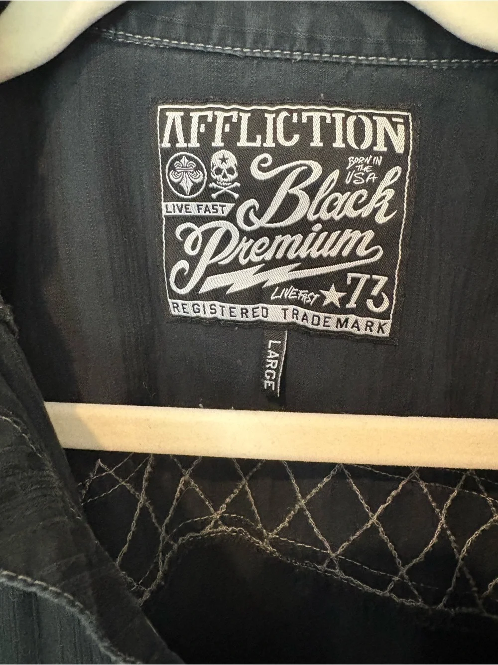 Affliction Black Premium Button Up Shirt Eagle Black White Embroidery Cotton L
